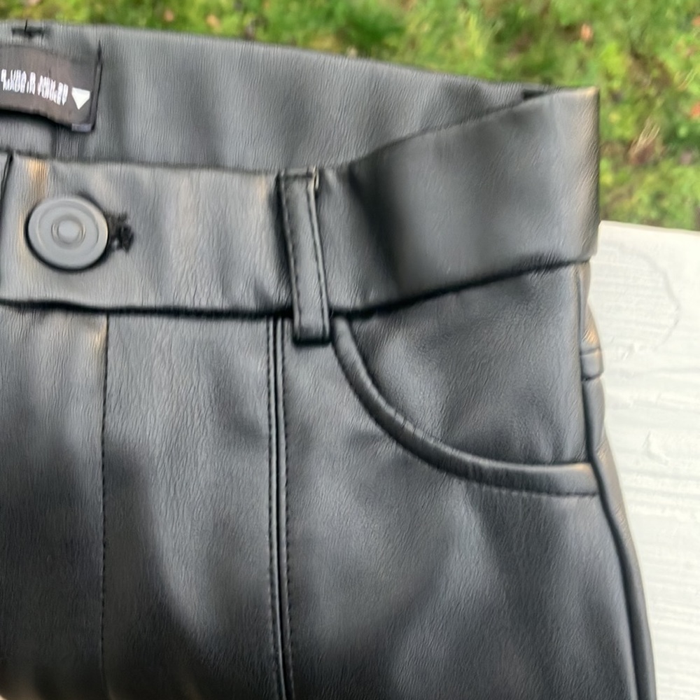 Zara Made in Turkey High Rise Ankle Zippers Black Faux Leather Slim Jeans wmns S - Picture 16 of 17